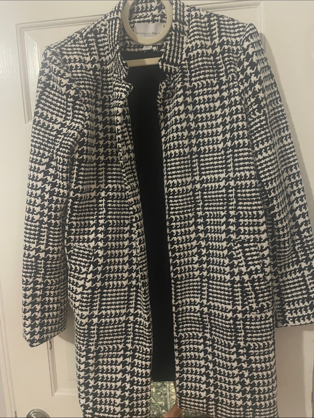 Black & White Houndstooth Trench Coat - Classic Women's Outerwear
